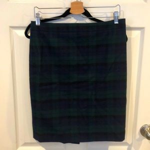 J.Crew pencil skirt navy and green Plaid